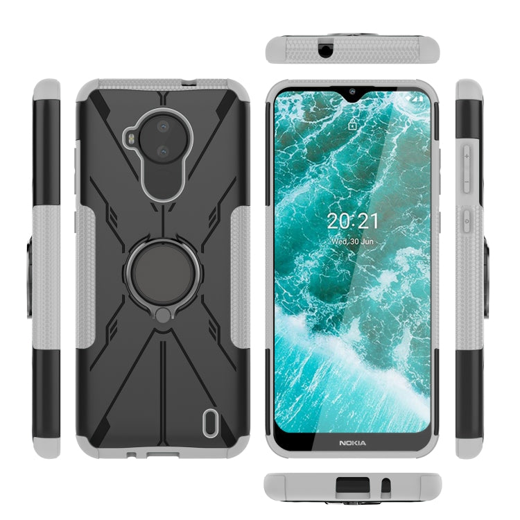 For Nokia C30 Armor Bear Shockproof PC + TPU Phone Protective Case with Ring Holder