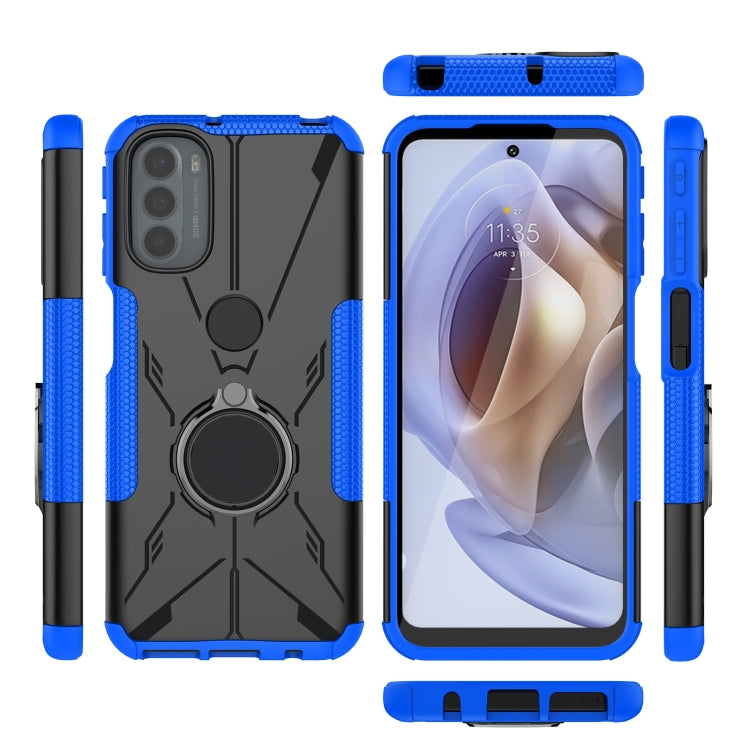 For Motorola Moto G31 Armor Bear Shockproof PC + TPU Phone Protective Case with Ring Holder