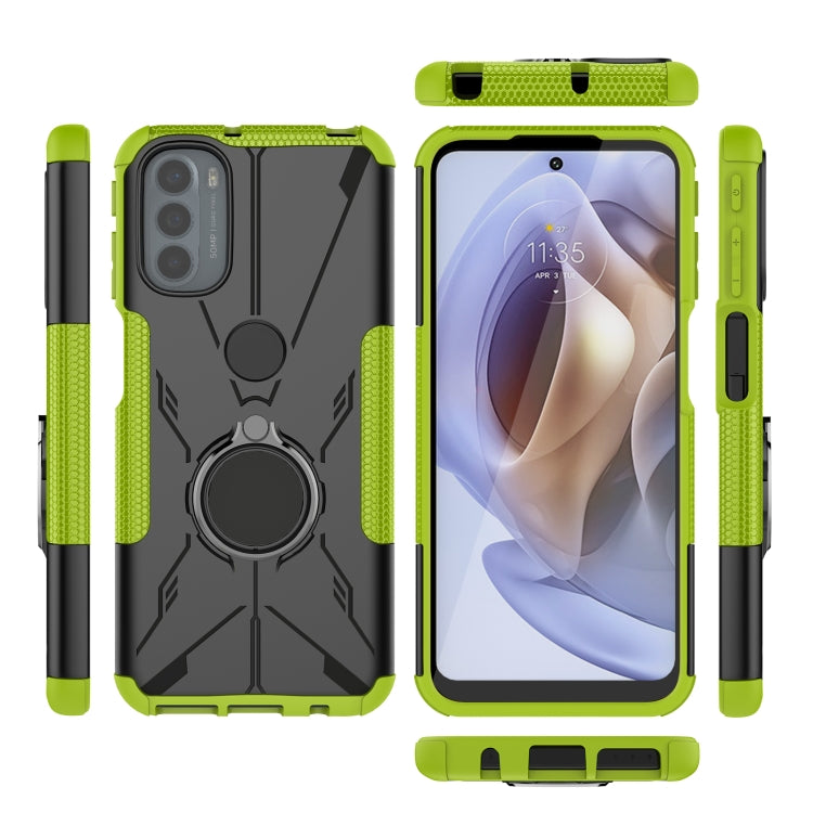 For Motorola Moto G31 Armor Bear Shockproof PC + TPU Phone Protective Case with Ring Holder