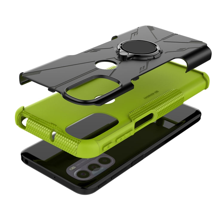 For Motorola Moto G31 Armor Bear Shockproof PC + TPU Phone Protective Case with Ring Holder