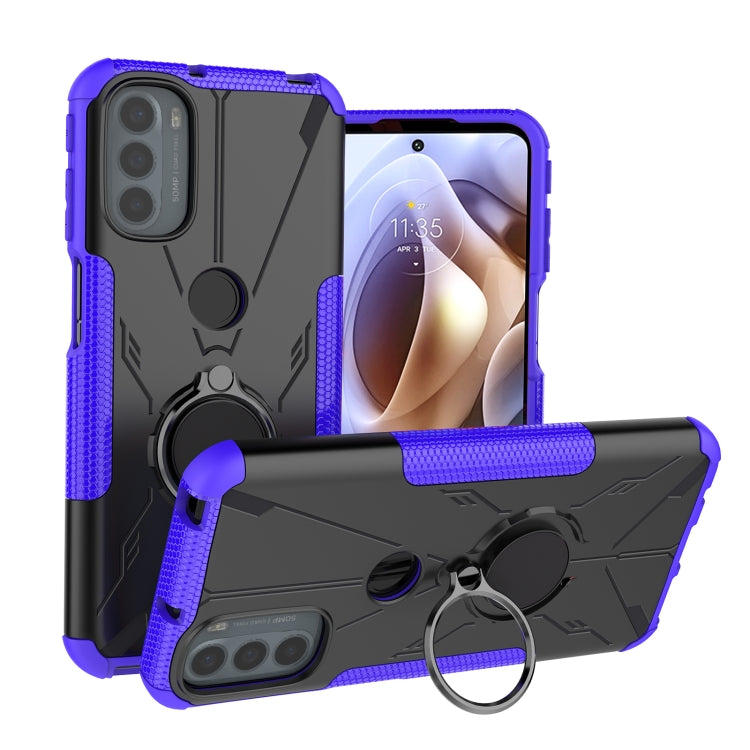 For Motorola Moto G31 Armor Bear Shockproof PC + TPU Phone Protective Case with Ring Holder