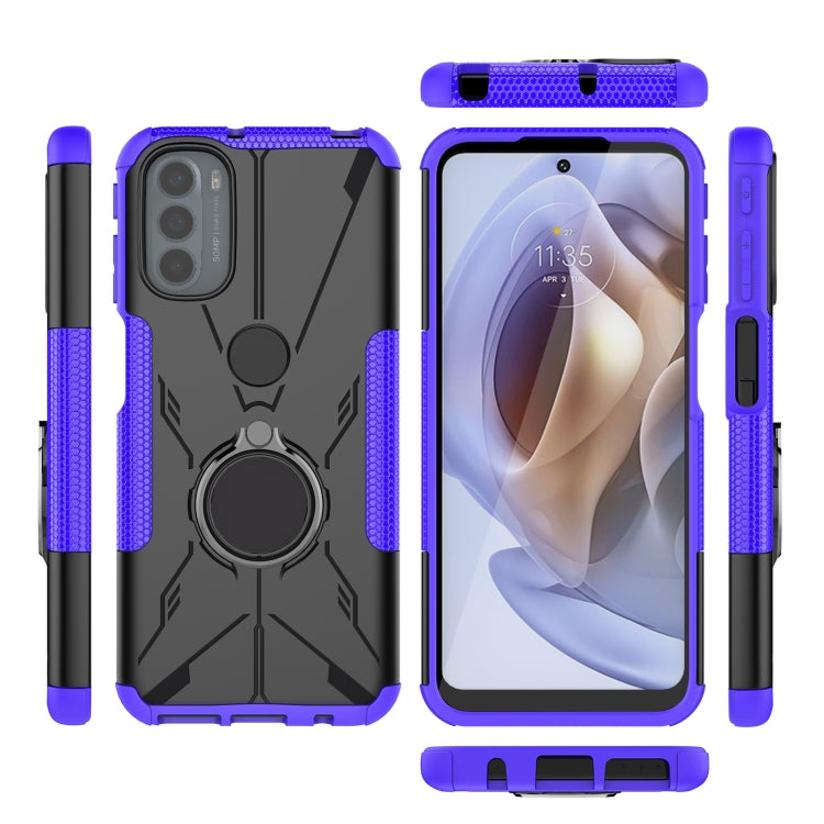 For Motorola Moto G31 Armor Bear Shockproof PC + TPU Phone Protective Case with Ring Holder