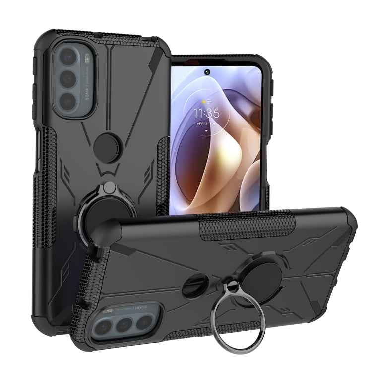 For Motorola Moto G31 Armor Bear Shockproof PC + TPU Phone Protective Case with Ring Holder