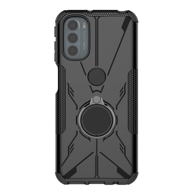 For Motorola Moto G31 Armor Bear Shockproof PC + TPU Phone Protective Case with Ring Holder