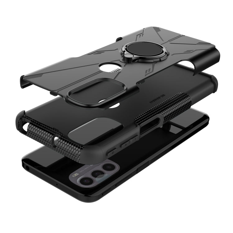 For Motorola Moto G31 Armor Bear Shockproof PC + TPU Phone Protective Case with Ring Holder