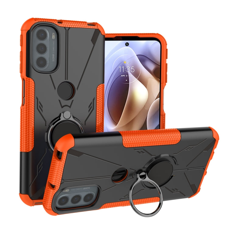 For Motorola Moto G41 Armor Bear Shockproof PC + TPU Phone Protective Case with Ring Holder