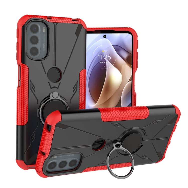For Motorola Moto G41 Armor Bear Shockproof PC + TPU Phone Protective Case with Ring Holder