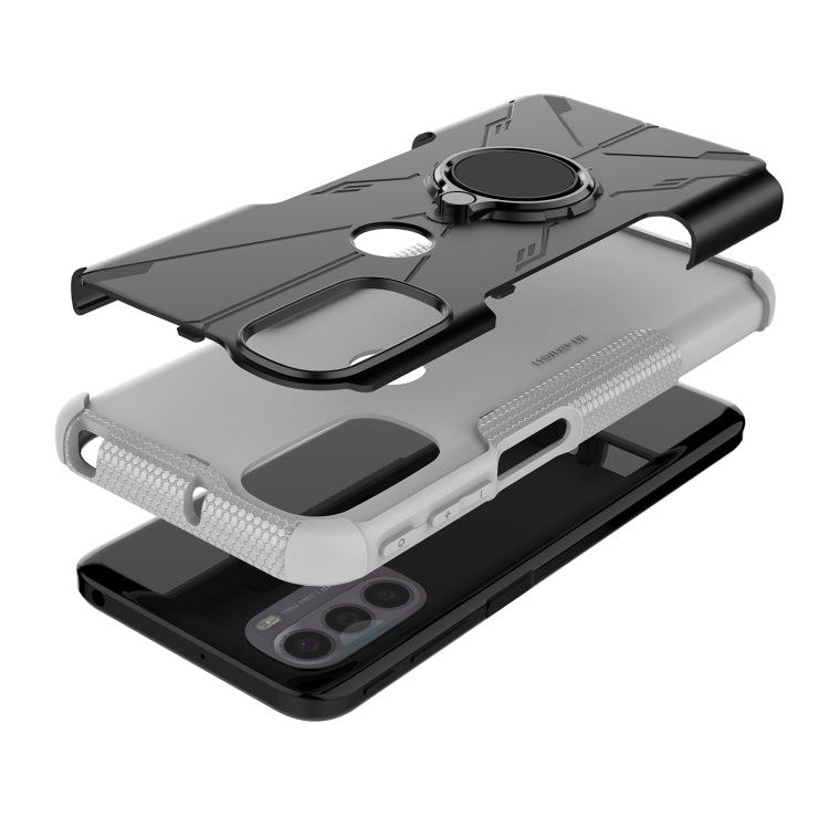 For Motorola Moto G41 Armor Bear Shockproof PC + TPU Phone Protective Case with Ring Holder