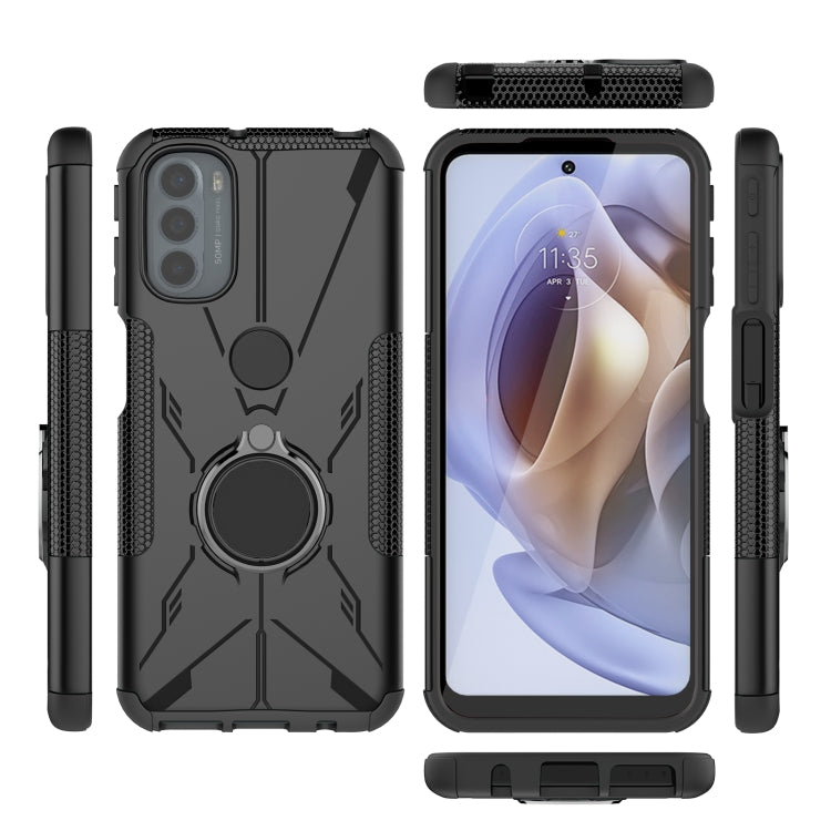 For Motorola Moto G41 Armor Bear Shockproof PC + TPU Phone Protective Case with Ring Holder