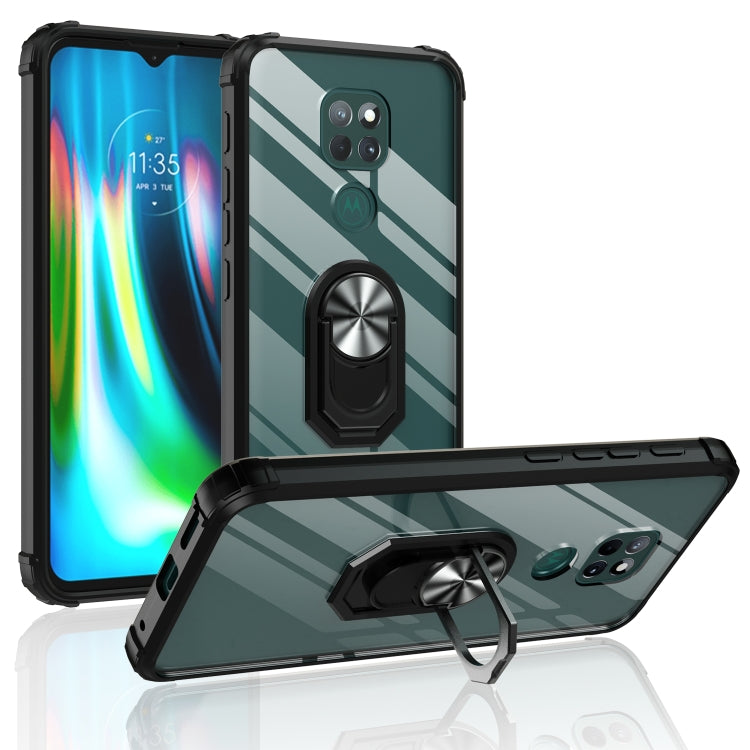 For Motorola Moto G9 Play Shockproof Transparent TPU + Acrylic Protective Case with Ring Holder