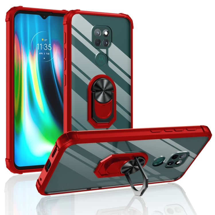 For Motorola Moto G9 Play Shockproof Transparent TPU + Acrylic Protective Case with Ring Holder
