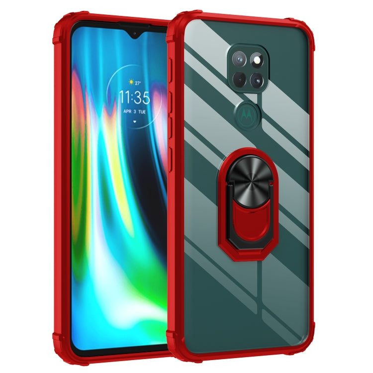For Motorola Moto G9 Play Shockproof Transparent TPU + Acrylic Protective Case with Ring Holder