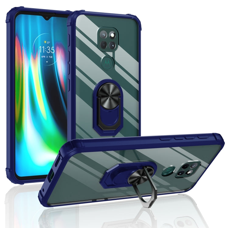 For Motorola Moto G9 Play Shockproof Transparent TPU + Acrylic Protective Case with Ring Holder
