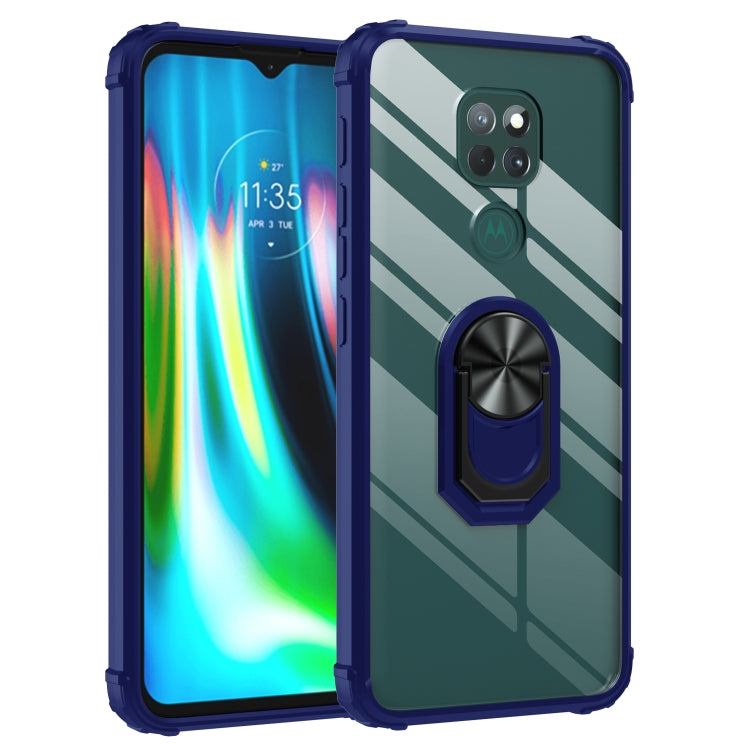 For Motorola Moto G9 Play Shockproof Transparent TPU + Acrylic Protective Case with Ring Holder