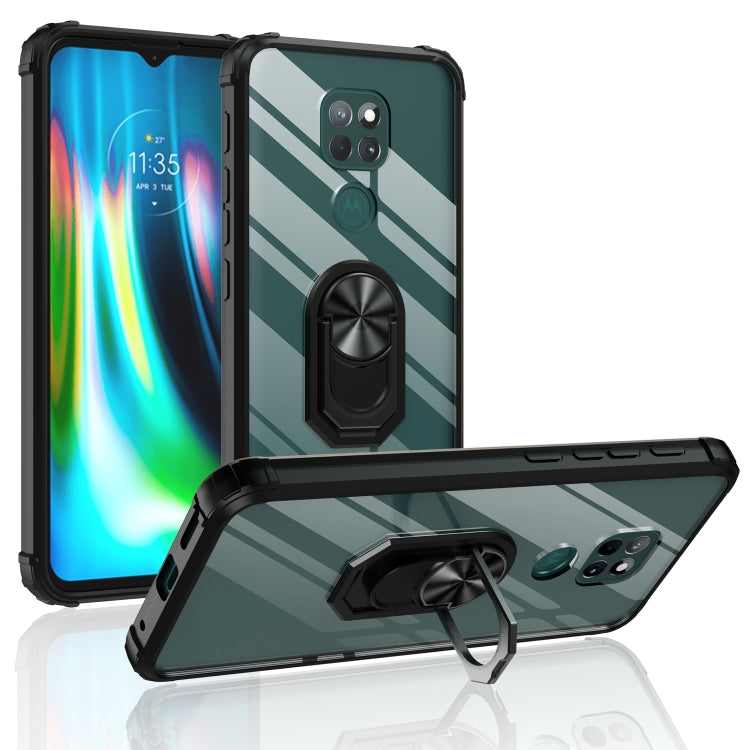 For Motorola Moto G9 Play Shockproof Transparent TPU + Acrylic Protective Case with Ring Holder