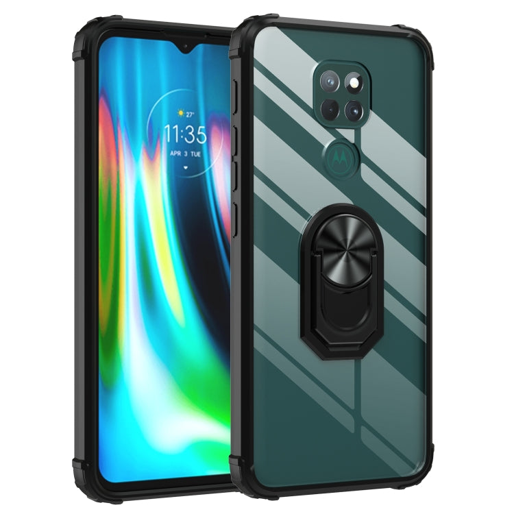 For Motorola Moto G9 Play Shockproof Transparent TPU + Acrylic Protective Case with Ring Holder