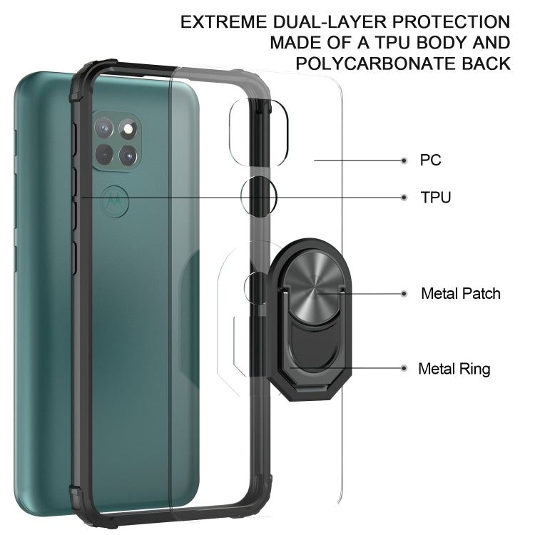 For Motorola Moto G9 Play Shockproof Transparent TPU + Acrylic Protective Case with Ring Holder