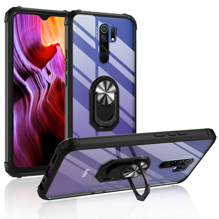 For Xiaomi Redmi 9 Shockproof Transparent TPU + Acrylic Phone Case with Ring Holder