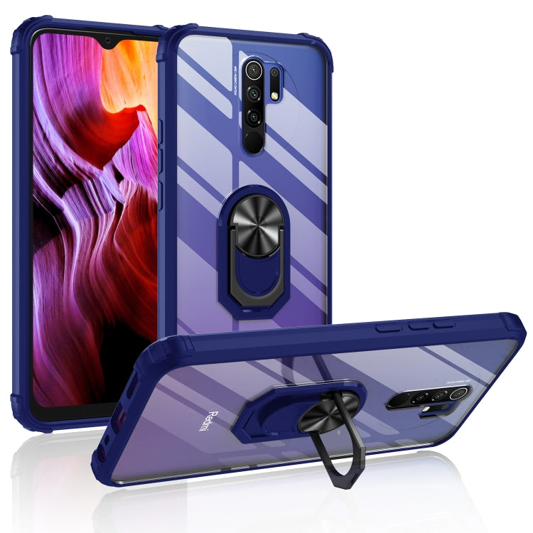 For Xiaomi Redmi 9 Shockproof Transparent TPU + Acrylic Phone Case with Ring Holder