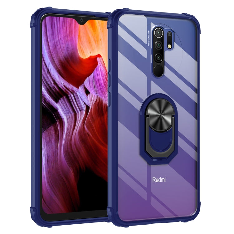 For Xiaomi Redmi 9 Shockproof Transparent TPU + Acrylic Phone Case with Ring Holder