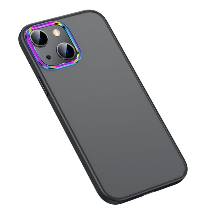For iPhone 13 Colorful Metal Lens Ring Matte PC + TPU Phone Case