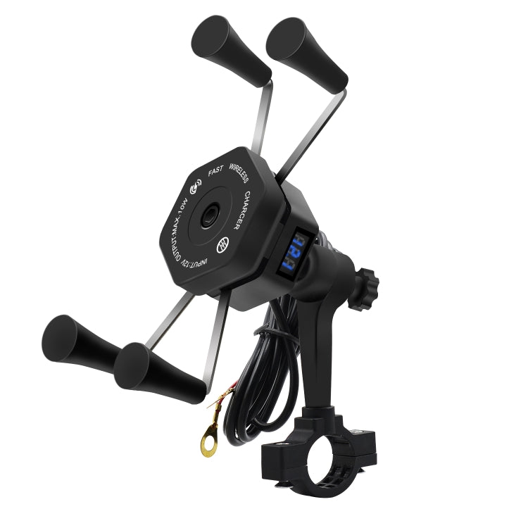 CS-878B1 Motorcycle X-type Plastic Wireless Fast Charging Bracket with Voltmeter(Black)