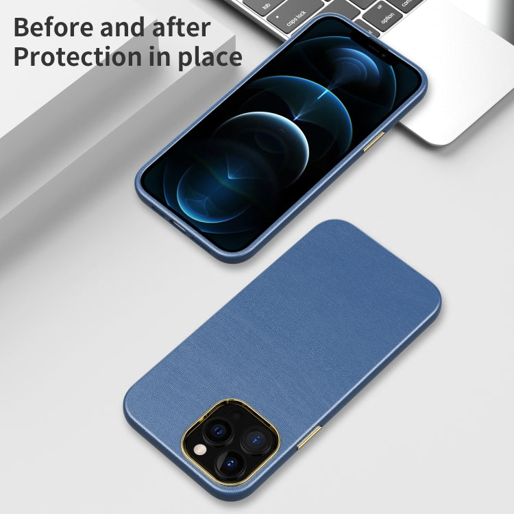 For iPhone 13 Electroplating Leather Texture PC + TPU Phone Case