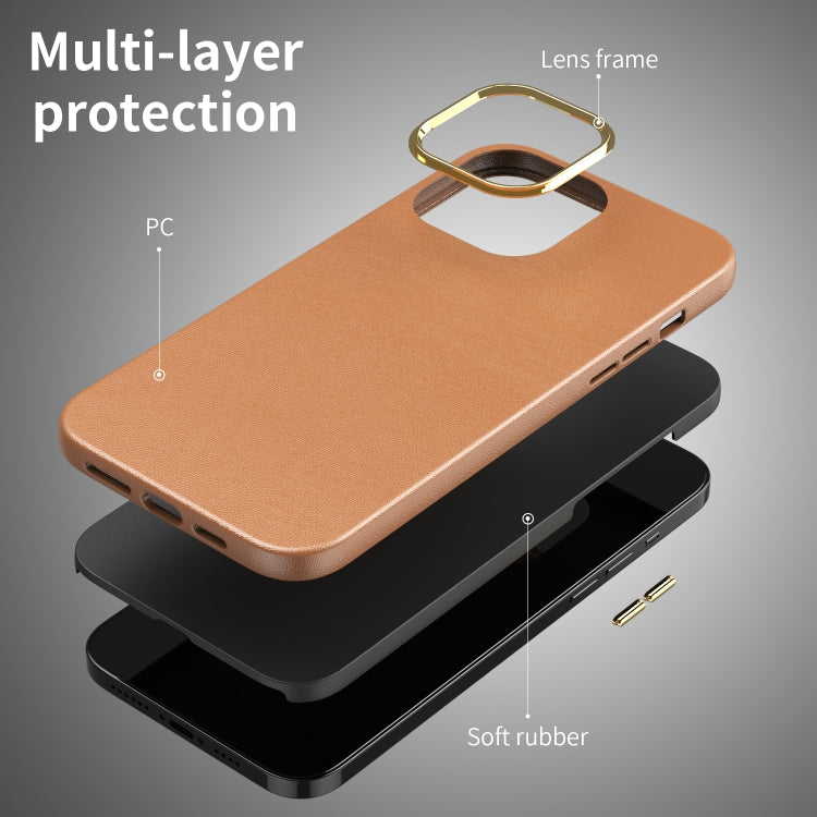 For iPhone 13 Electroplating Leather Texture PC + TPU Phone Case