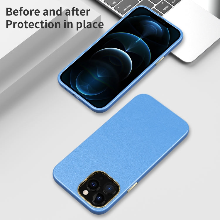 For iPhone 13 Pro Max Electroplating Leather Texture PC + TPU Phone Case