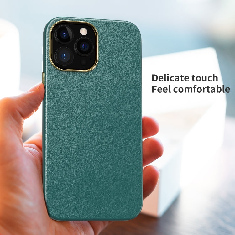 For iPhone 13 Pro Max Electroplating Leather Texture PC + TPU Phone Case