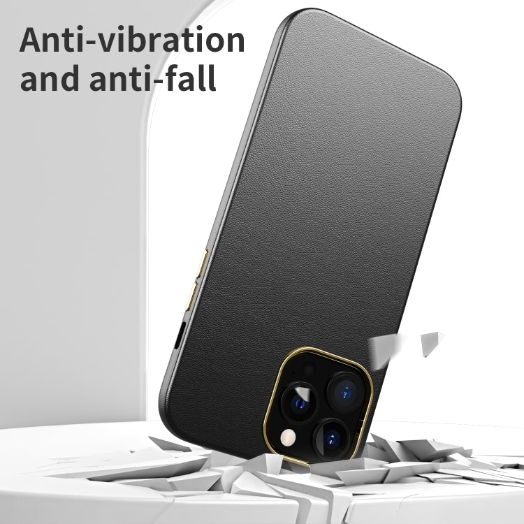 For iPhone 13 Pro Max Electroplating Leather Texture PC + TPU Phone Case