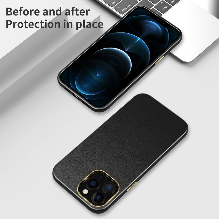 For iPhone 13 Pro Max Electroplating Leather Texture PC + TPU Phone Case