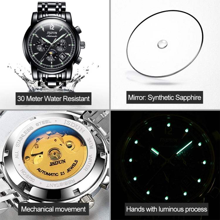 JIN SHI DUN 8750 Men Fashion Waterproof Luminous Mechanical Watch