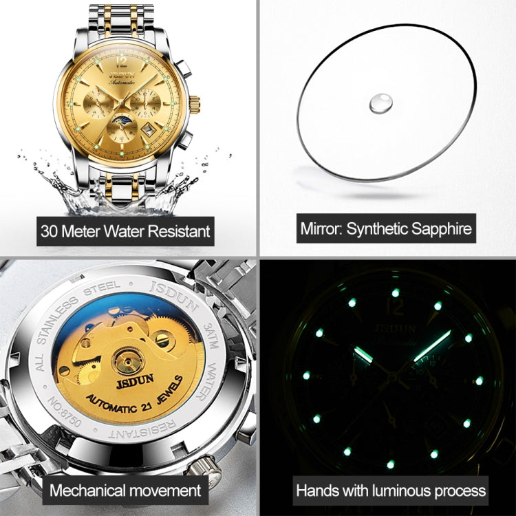JIN SHI DUN 8750 Men Fashion Waterproof Luminous Mechanical Watch