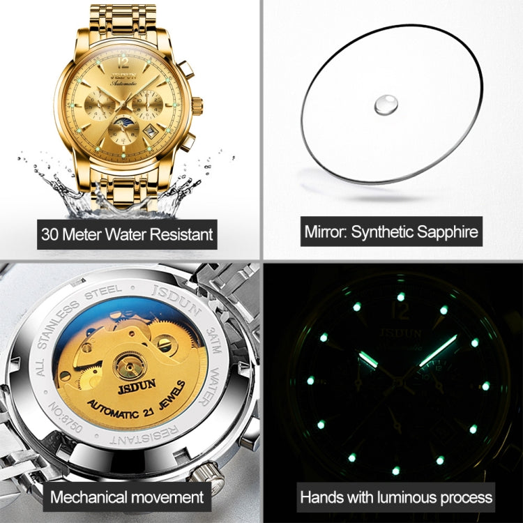 JIN SHI DUN 8750 Men Fashion Waterproof Luminous Mechanical Watch