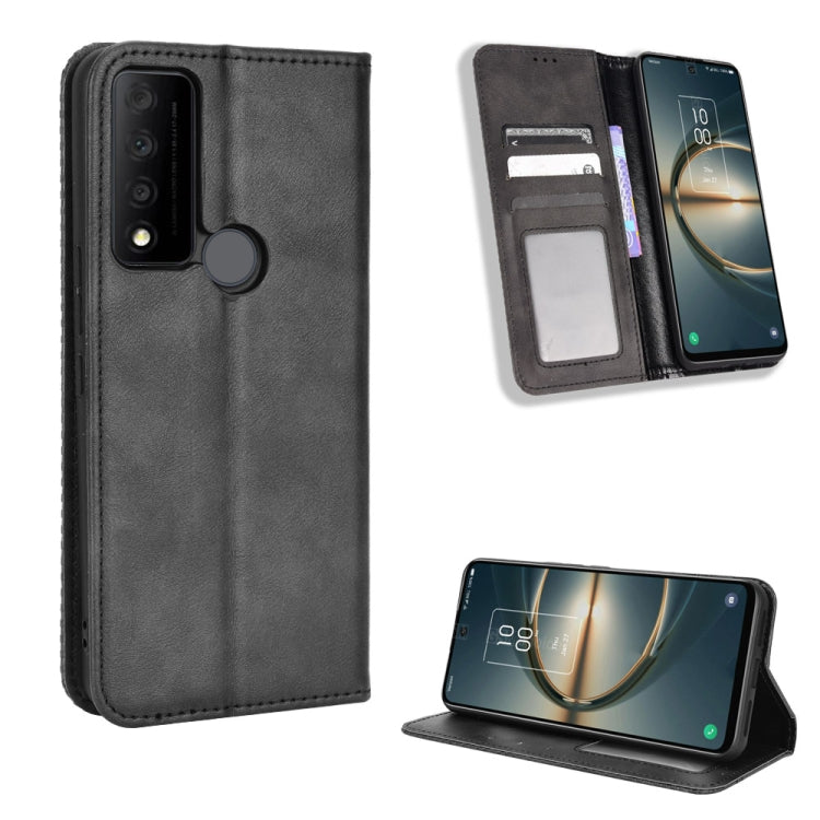For TCL 30V 5G Magnetic Buckle Retro Texture Leather Phone Case