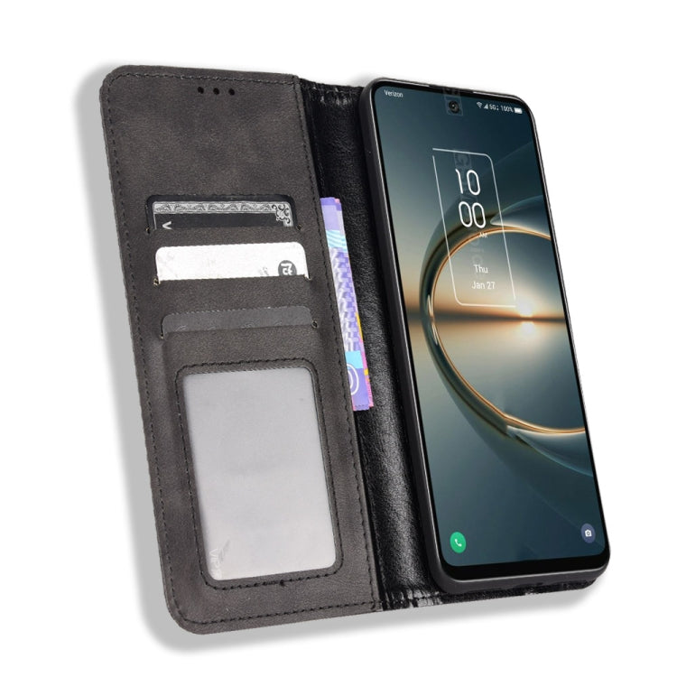 For TCL 30V 5G Magnetic Buckle Retro Texture Leather Phone Case