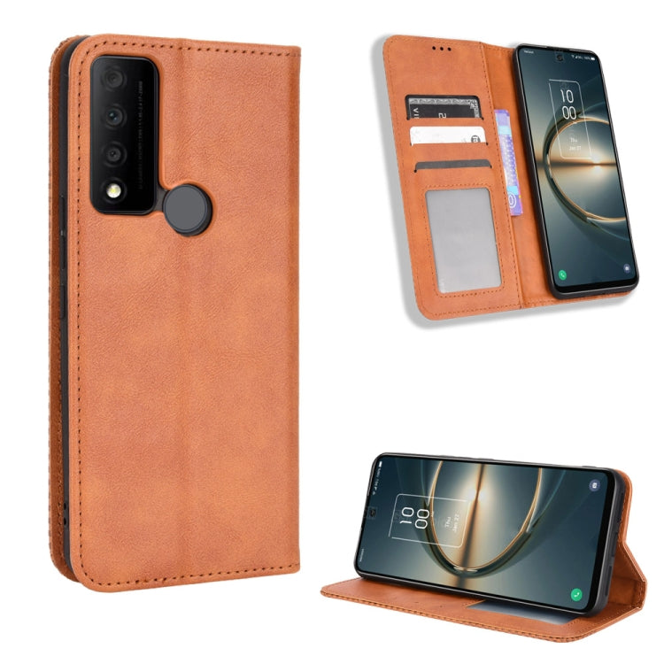 For TCL 30V 5G Magnetic Buckle Retro Texture Leather Phone Case