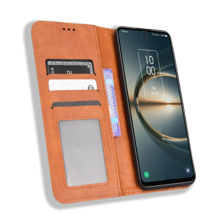 For TCL 30V 5G Magnetic Buckle Retro Texture Leather Phone Case