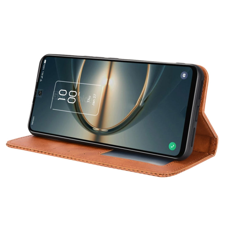 For TCL 30V 5G Magnetic Buckle Retro Texture Leather Phone Case