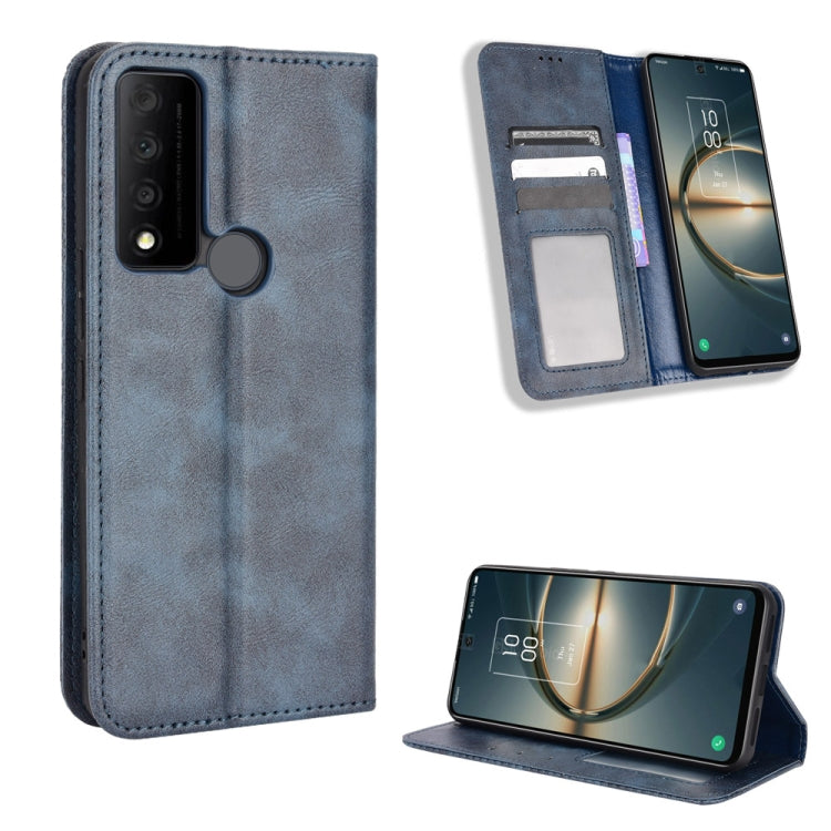 For TCL 30V 5G Magnetic Buckle Retro Texture Leather Phone Case