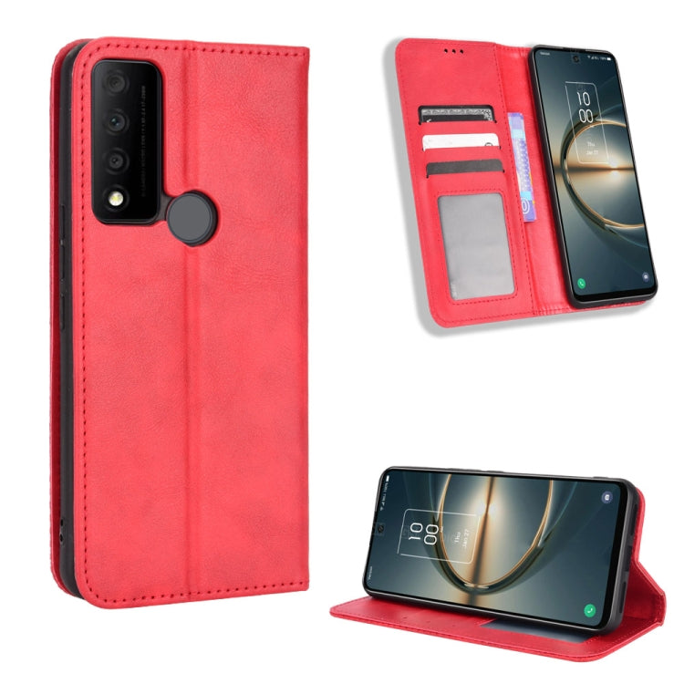 For TCL 30V 5G Magnetic Buckle Retro Texture Leather Phone Case