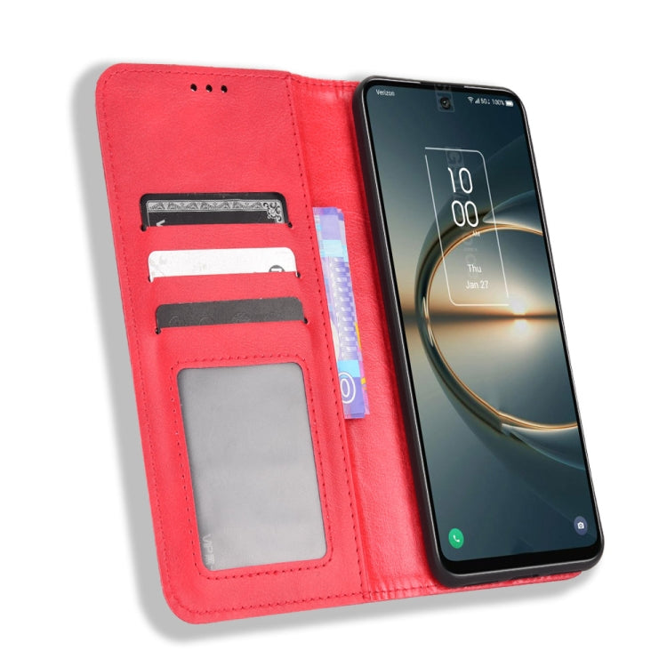 For TCL 30V 5G Magnetic Buckle Retro Texture Leather Phone Case