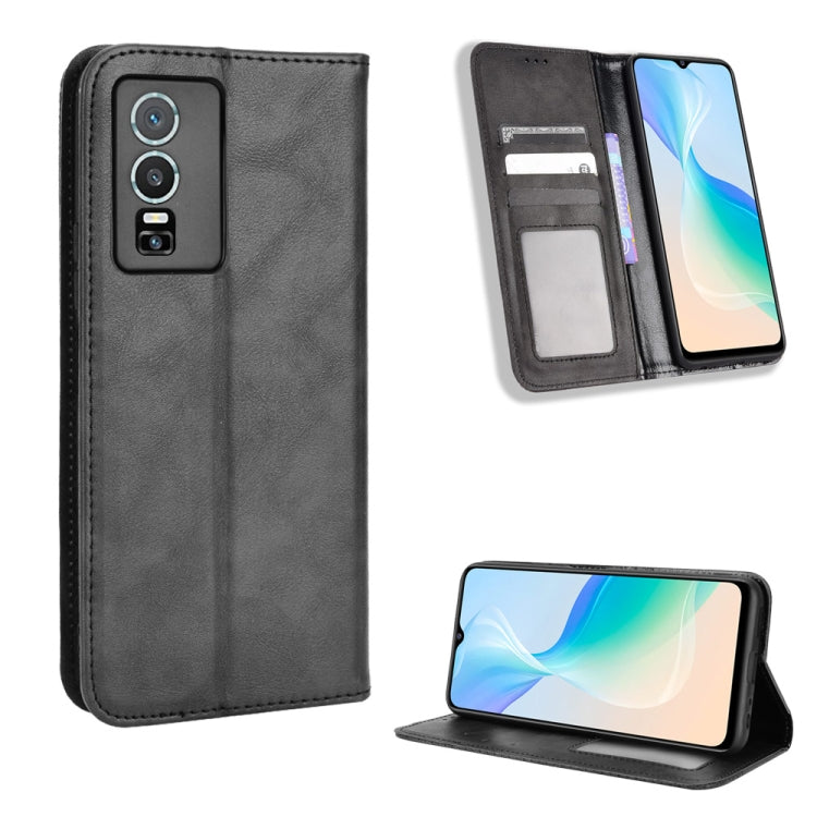 For vivo Y76 5G Magnetic Buckle Retro Texture Leather Phone Case