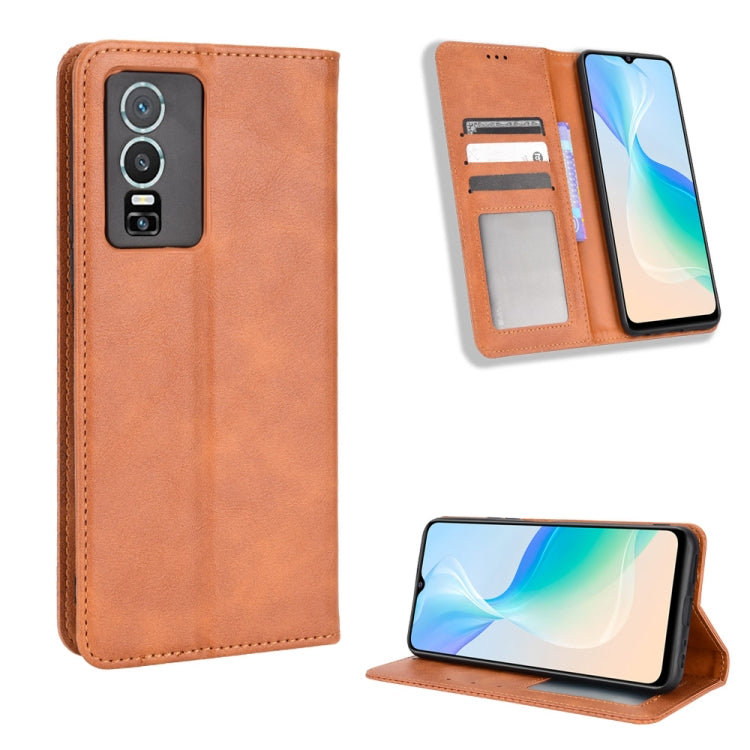 For vivo Y76 5G Magnetic Buckle Retro Texture Leather Phone Case