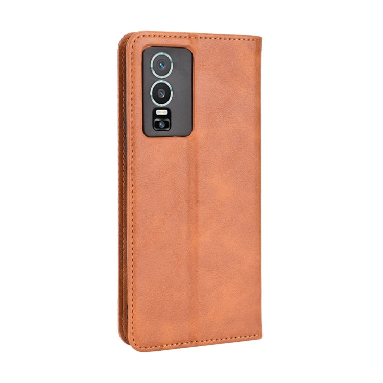For vivo Y76 5G Magnetic Buckle Retro Texture Leather Phone Case