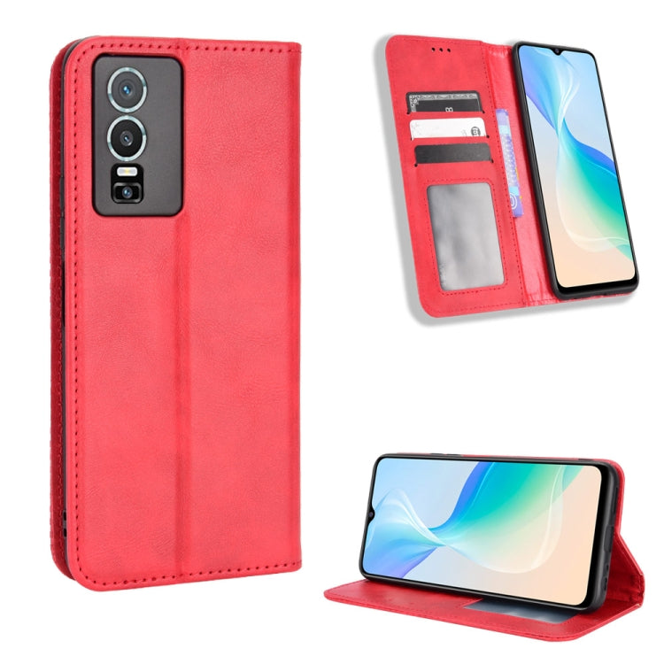 For vivo Y76 5G Magnetic Buckle Retro Texture Leather Phone Case