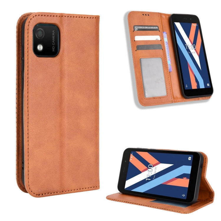 For Wiko Y52 Magnetic Buckle Retro Texture Leather Phone Case