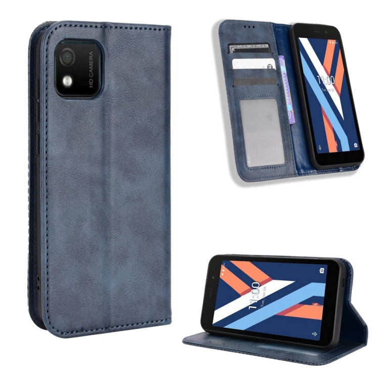 For Wiko Y52 Magnetic Buckle Retro Texture Leather Phone Case