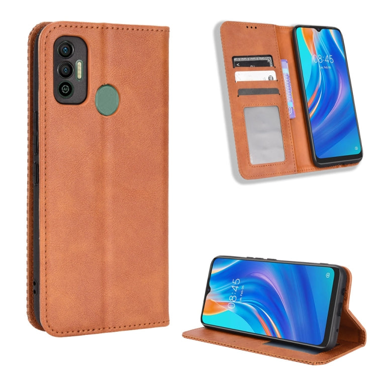 For Tecno Spark 7 Magnetic Buckle Retro Texture Leather Phone Case